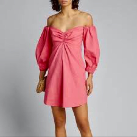 A.L.C. Mila Pink Linen Blend Off the Shoulder Mini Dress Size 4 - Picture 5 of 12